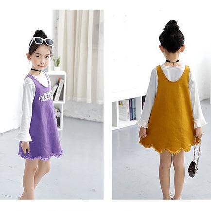 Set váy yếm bé gái chất thô đẹp tặng kèm áo trắng lỡ tay size 17-35kg [SV18]
