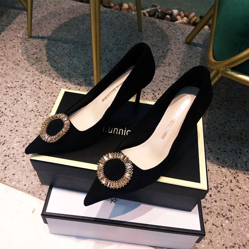 Giày Cao Gót Mũi Nhọn Màu Đen Thời Trang Mùa Hè Quyến Rũ 2023 Cho Nữ