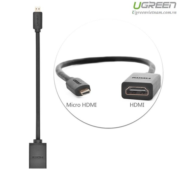 Cáp chuyển đổi micro HDMI đực sang HDMI cái dài 20cm UGREEN 20134 (màu đen) - Hàng chính hãng