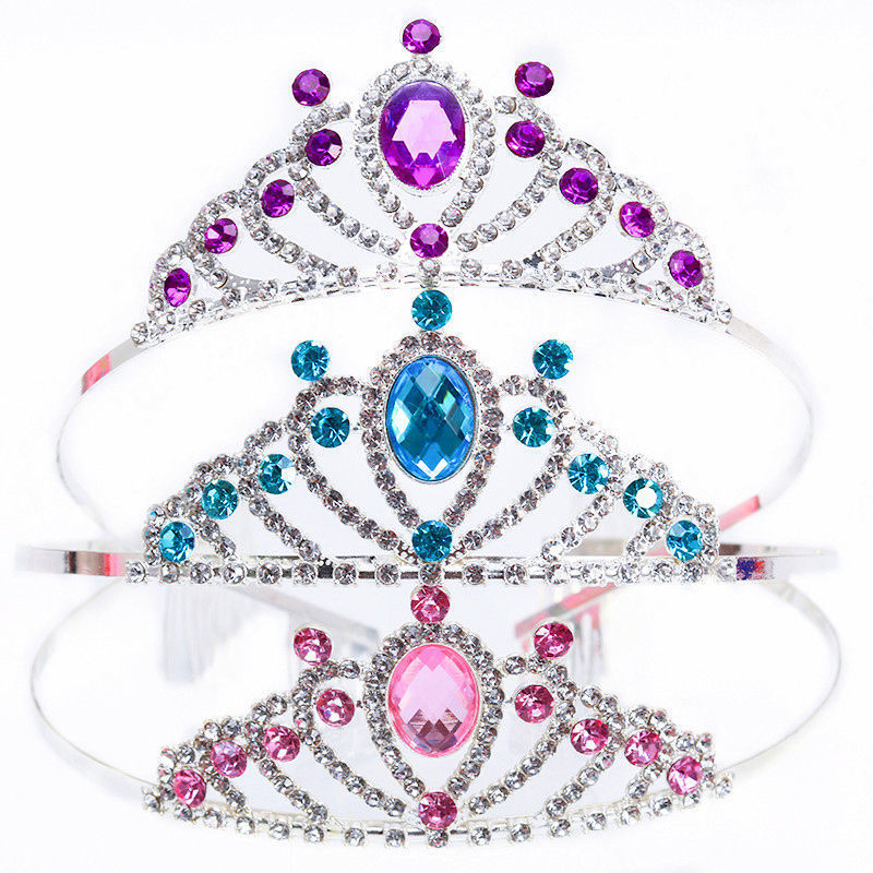 Kẹp Tóc Hình Vương Miện Công Chúa Elsa Đính Pha Lê Nhiều Màu Xinh Xắn Cho Bé Gái