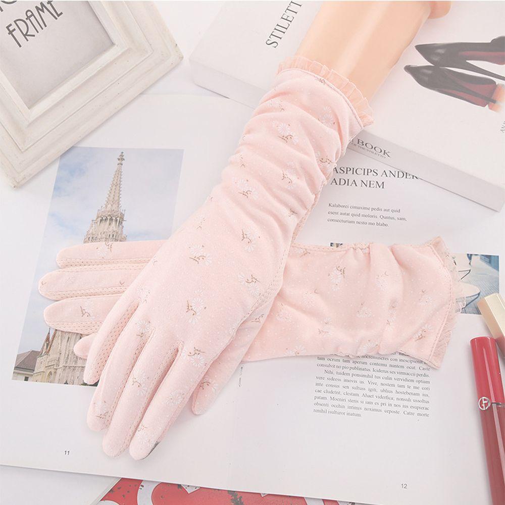 Găng Tay Cotton Năm Ngón Chống Nắng Chạm Màn Hình Cảm Ứng Dành Cho Nữ