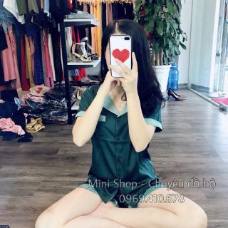 Bộ đồ ngủ cộc tay phi lụa phối màu