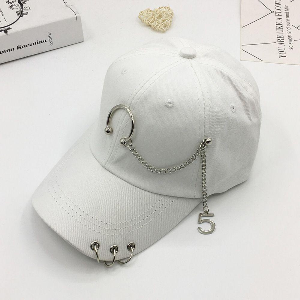 Mũ Lưỡi Trai Cotton Phối Dây Xích Có Thể Điều Chỉnh Phong Cách Punk Hàn Quốc