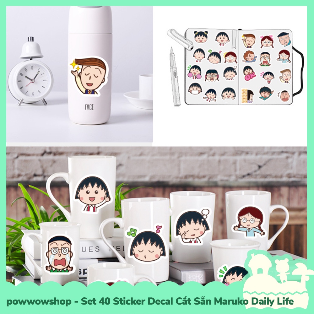 [Sẵn VN - Hỏa Tốc] Set 40 Sticker Mini Decal Dán Trang Trí Vật Dụng Mẫu Maruko Daily Life