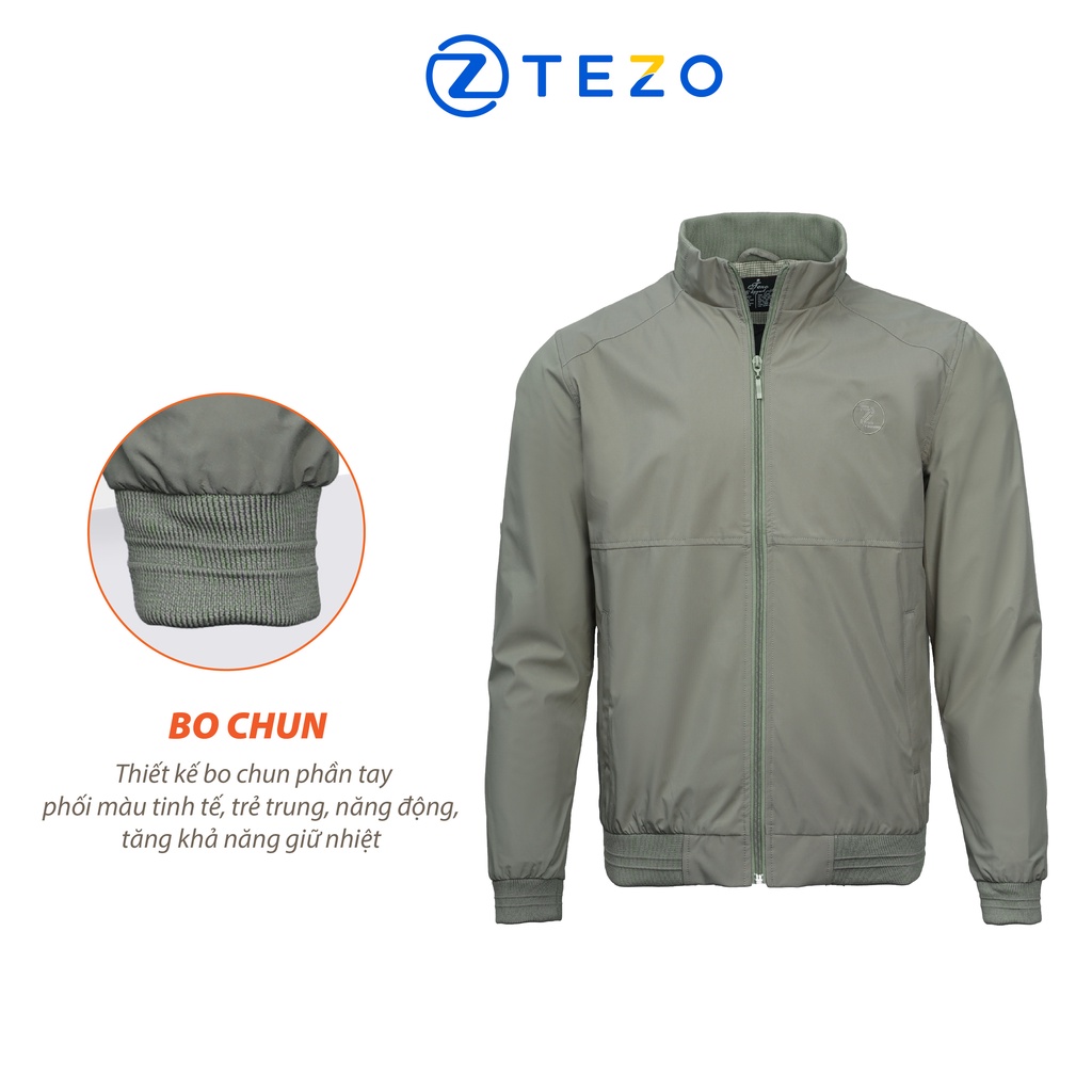 Áo gió nam cổ 5 phân lót lụa, in gáy Tezo chống thấm nước 22AG5T002