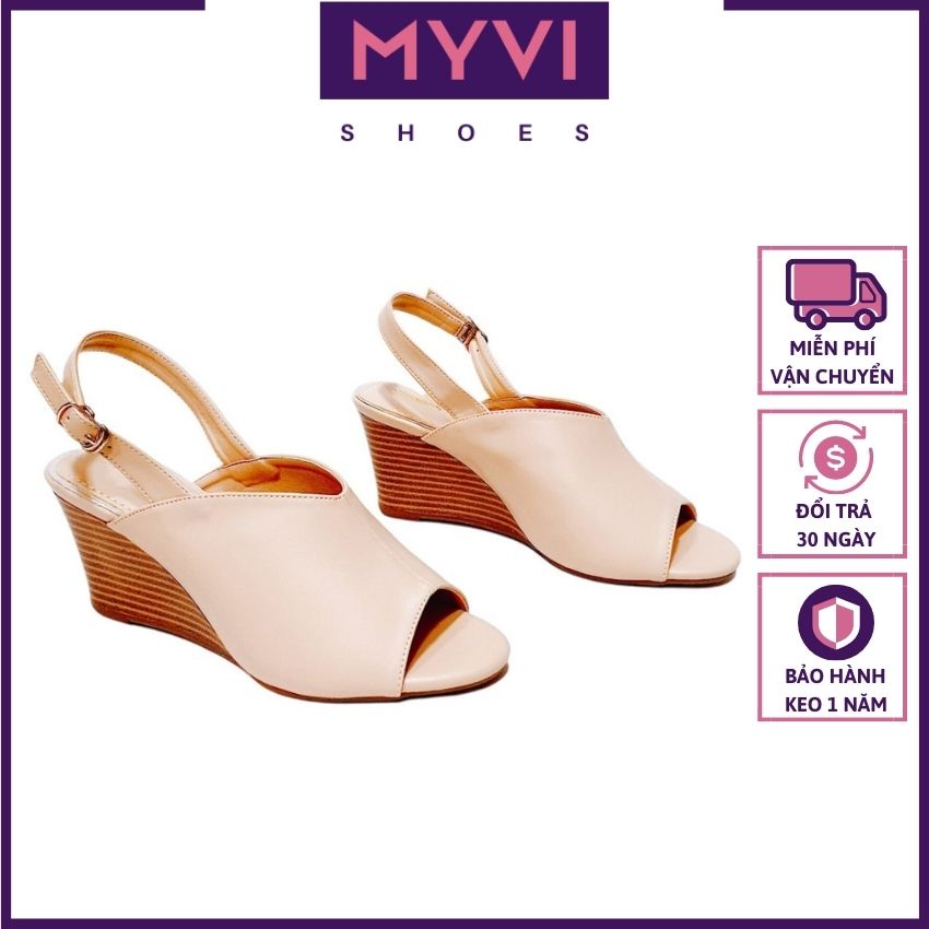 Giày Xăng-đan Đế Xuồng Cao 7cm Nữ, Quai Hậu Khóa Cài (Đen,Kem) - MyVi Shoes