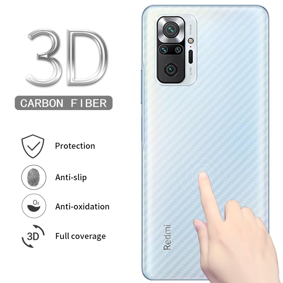 Miếng dán mặt lưng cacbon chống vân tay,xước Xiaomi Mi 11 Lite 11T 11 Pro Poco X3 GT Poco M3 Pro Poco F3 Poco X3 Pro PocoX3 NFC Poco F2 Pro(K30 Pro）Pocophone F1 10T 9T Redmi Note 10 10s 9s 9 8 7 Pro Redmi K40 10 9 9T 9A 9C