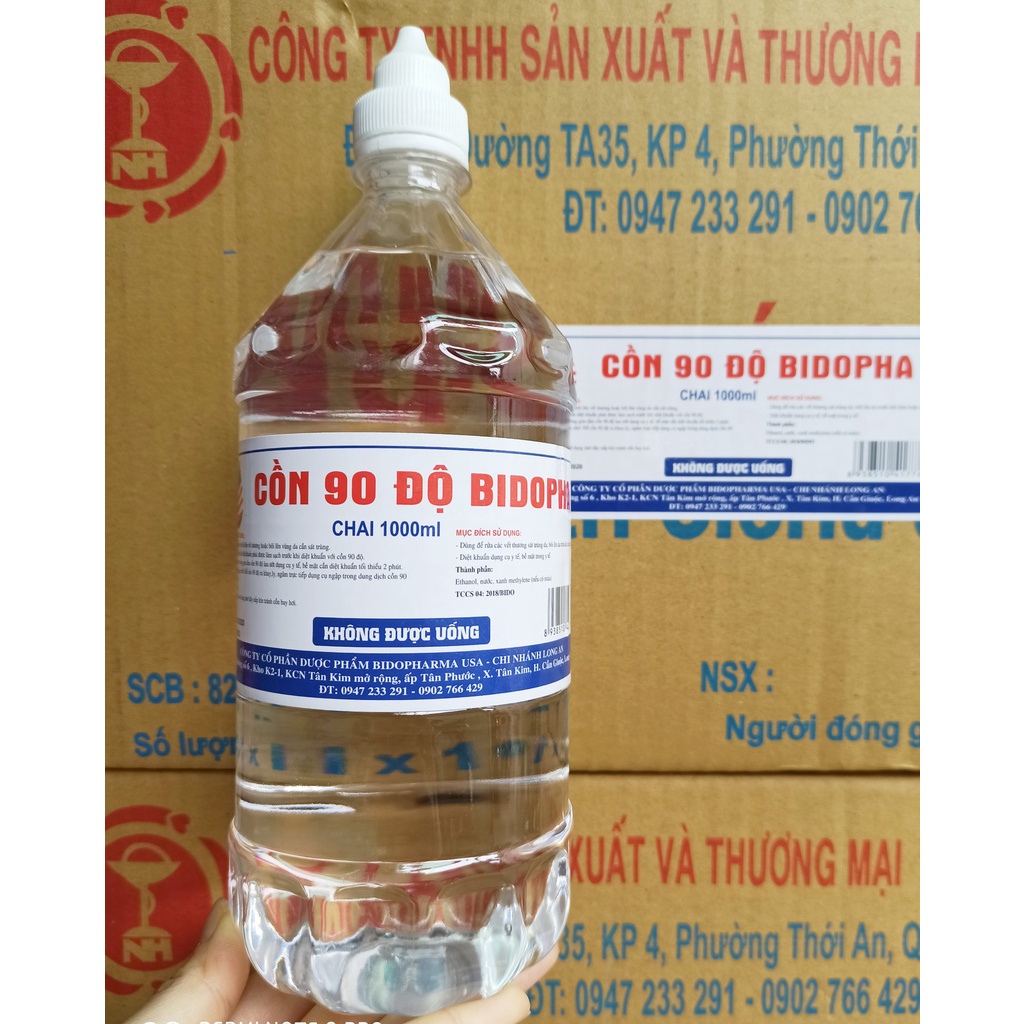 Cồn 90 độ Bidopha chai 1 Lít có vòi xịt - Cồn Bidopha có vòi xịt 90 độ 1000ml / chai