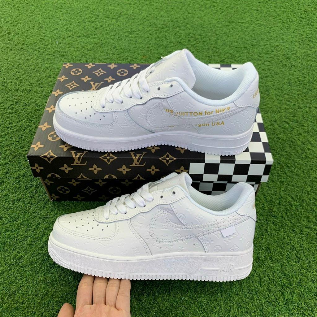 Giày Nike_Air Force 1 Luis_Vuitton, AF1 LV 2 Màu trắng xám cao cấp, hàng chuẩn Trung S.Cấp Vip, FUull bill box