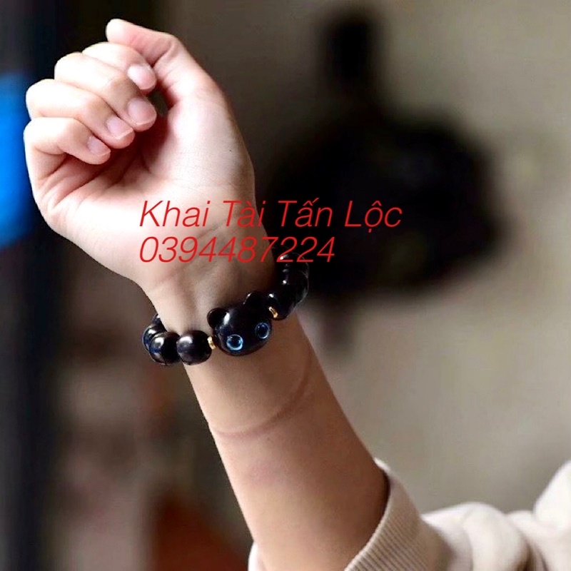 Vòng tay mèo đen mắt xanh gỗ mun tài Lộc và bình an