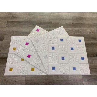 Xốp dán tường giả da hoa văn đính nhũ 70x70cm dày 4,7mm