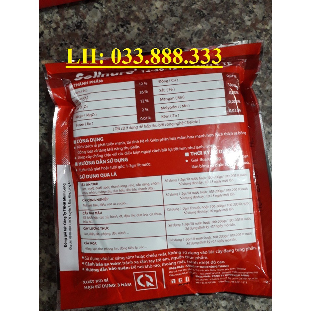 Combo 3 gói Phân bón lá đa trung vi lượng Lân Cao 12-36-12+2MgO+TE (100g)