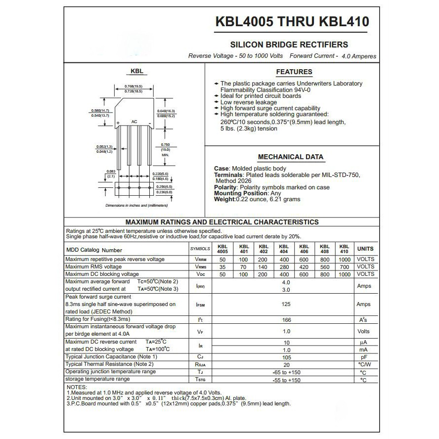 Bộ 10 linh kiện Điốt 6A 800v KBL608