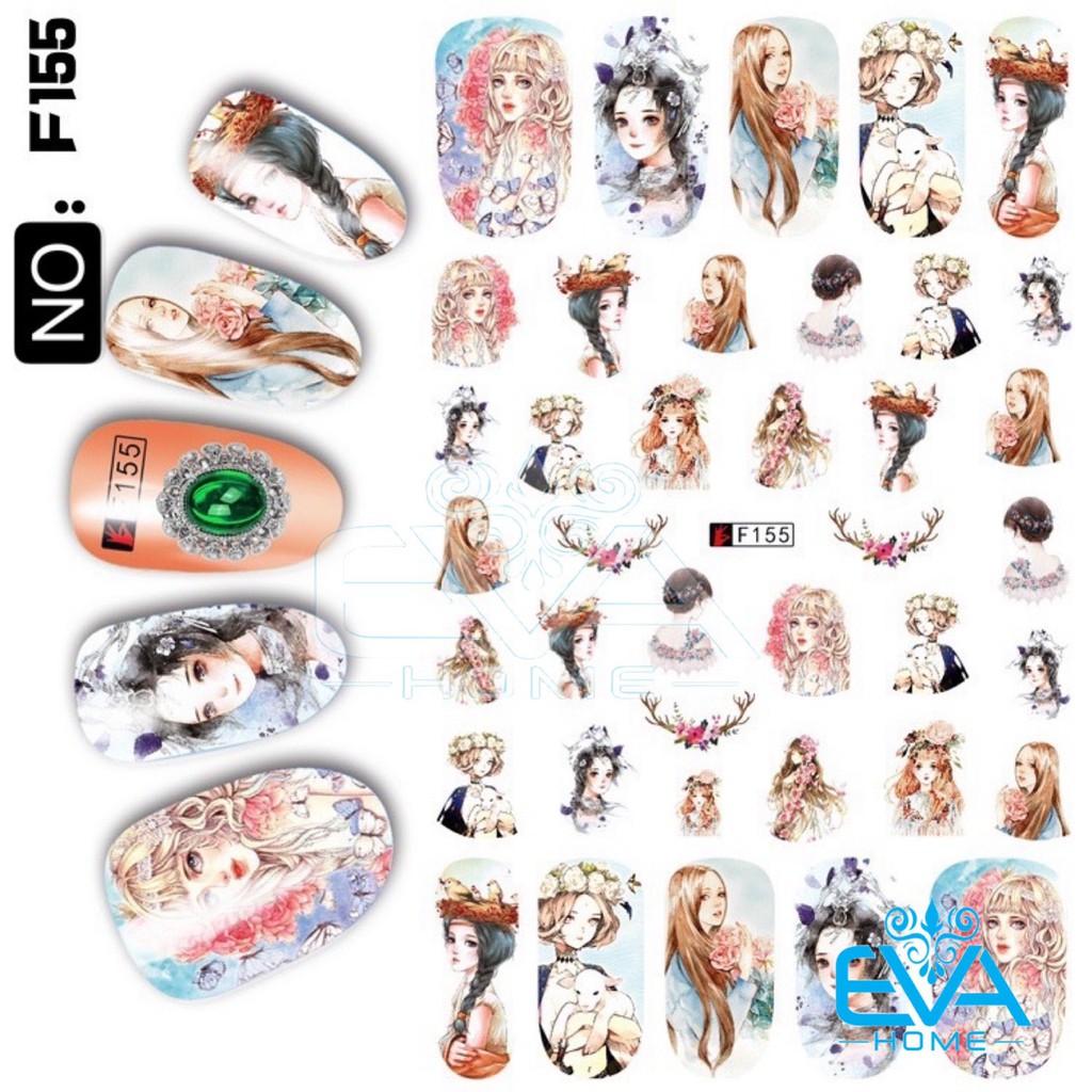 Decal Dán Móng Tay 3D Nail Sticker Hoạ Tiết Nhân Vật Truyện Tranh Phong Cách Châu Âu Anime Girls F155