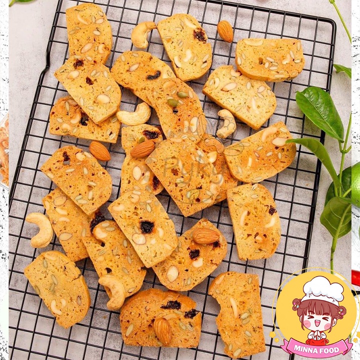 Bánh BISCOTTI MinnaFood 3 vị nguyên cám KHÔNG ĐƯỜNG dành cho người ăn kiêng, giảm cân, tiểu đường BCT01