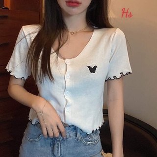 Áo croptop bướm thêu cài cúc HS6