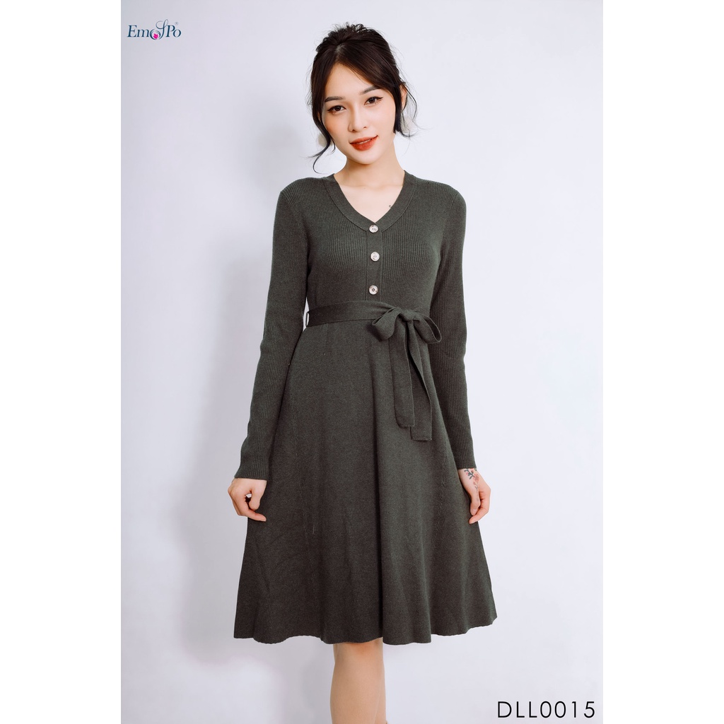 Đầm len cổ tim dáng xòe có đai Emspo DLL0015