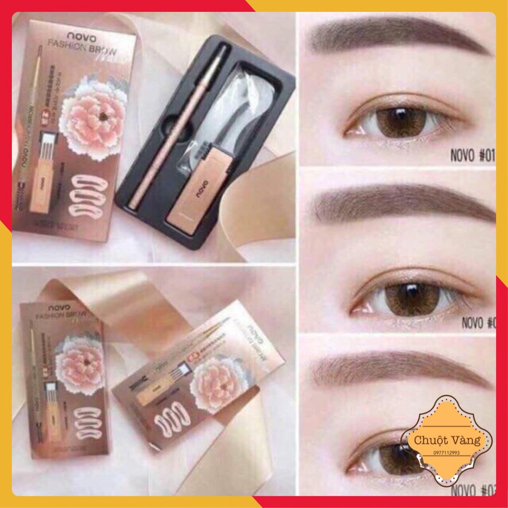Chì kẻ lông mày tặng kèm 3 khuôn kẻ lông mày nhựa dẻo Nova
