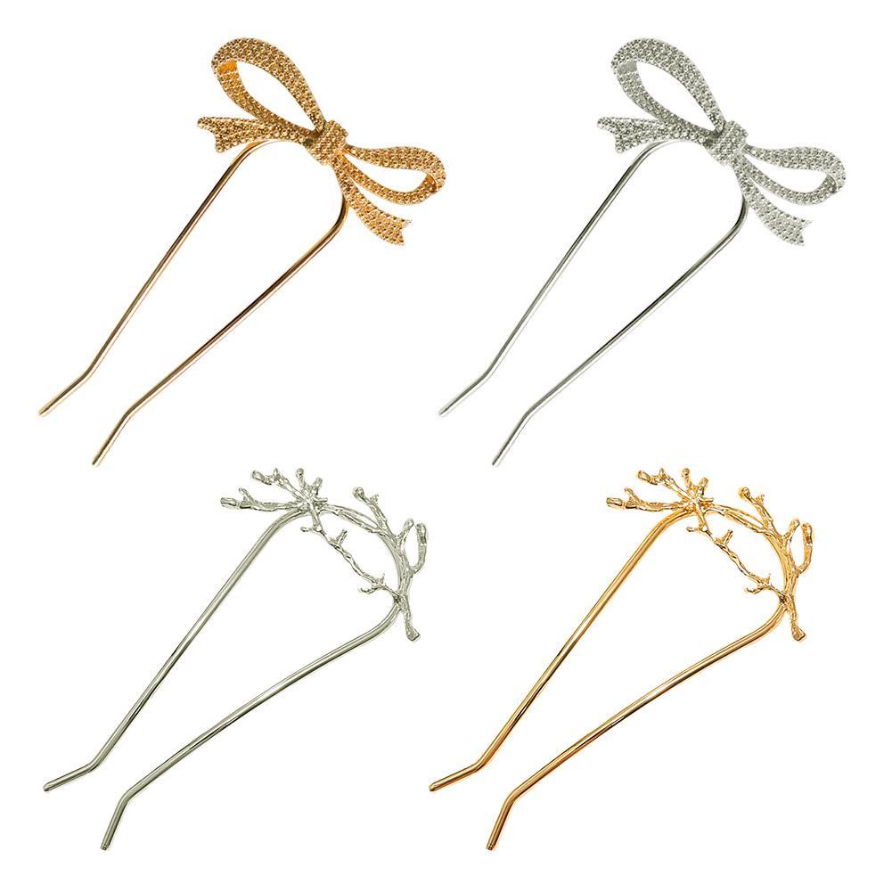 Trâm Cài Tóc Chữ U Đính Đá Hình Nơ Bằng Kim Loại Thời Trang Dành Cho Nữ S9B4