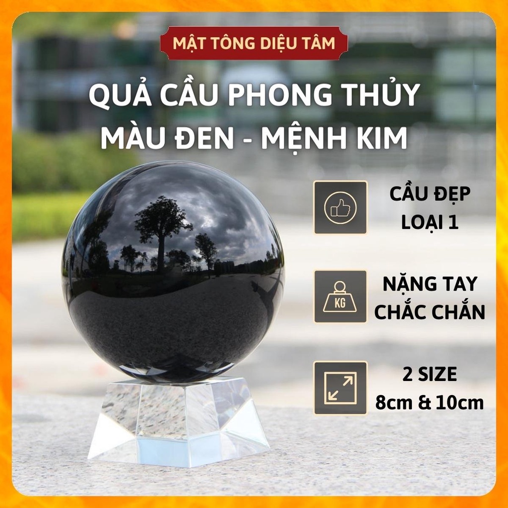 Quả Cầu Phong Thủy Thủy Tinh màu đen nhiều size