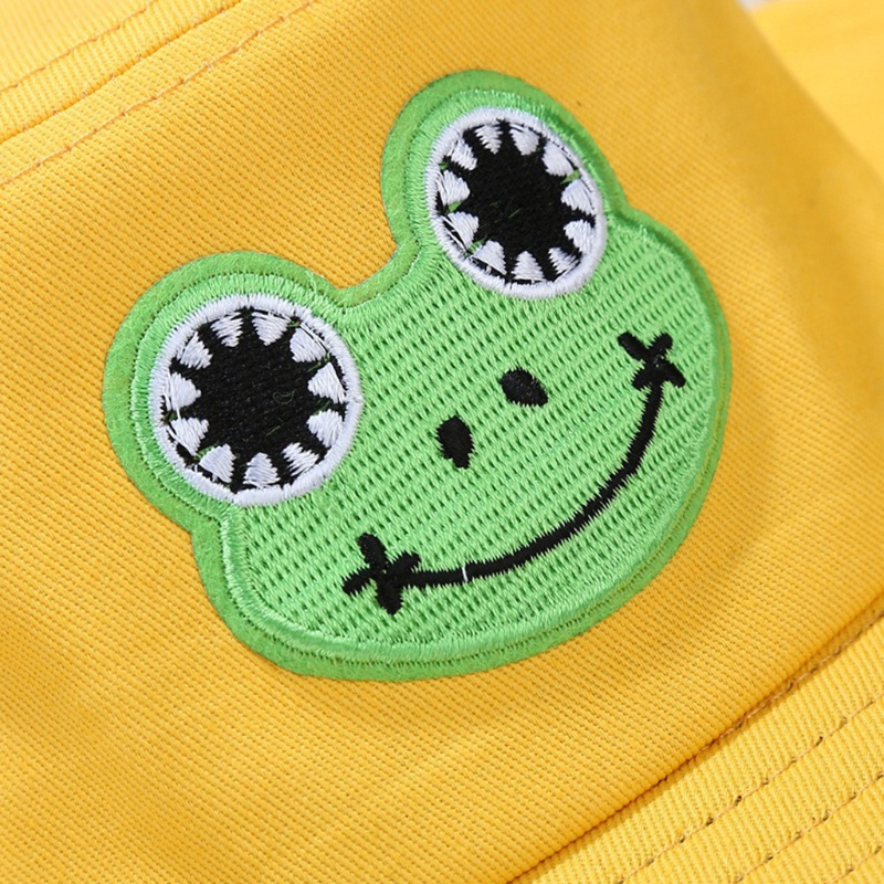Han Nón Bucket Rộng Vành Cotton Nhãn Dán Ếch Hoạt Hình Có Thể Gập Lại C