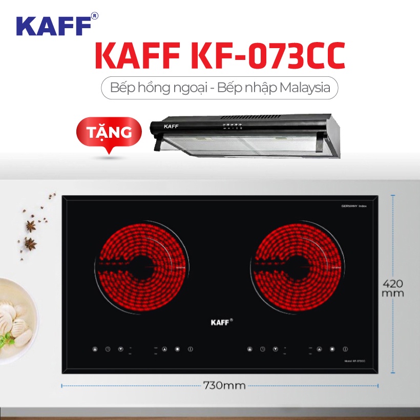 Bếp hồng ngoại đôi KAFF KF-073CC - HÀNG NHẬP MALAYSIA + TẶNG Máy hút mùi bếp