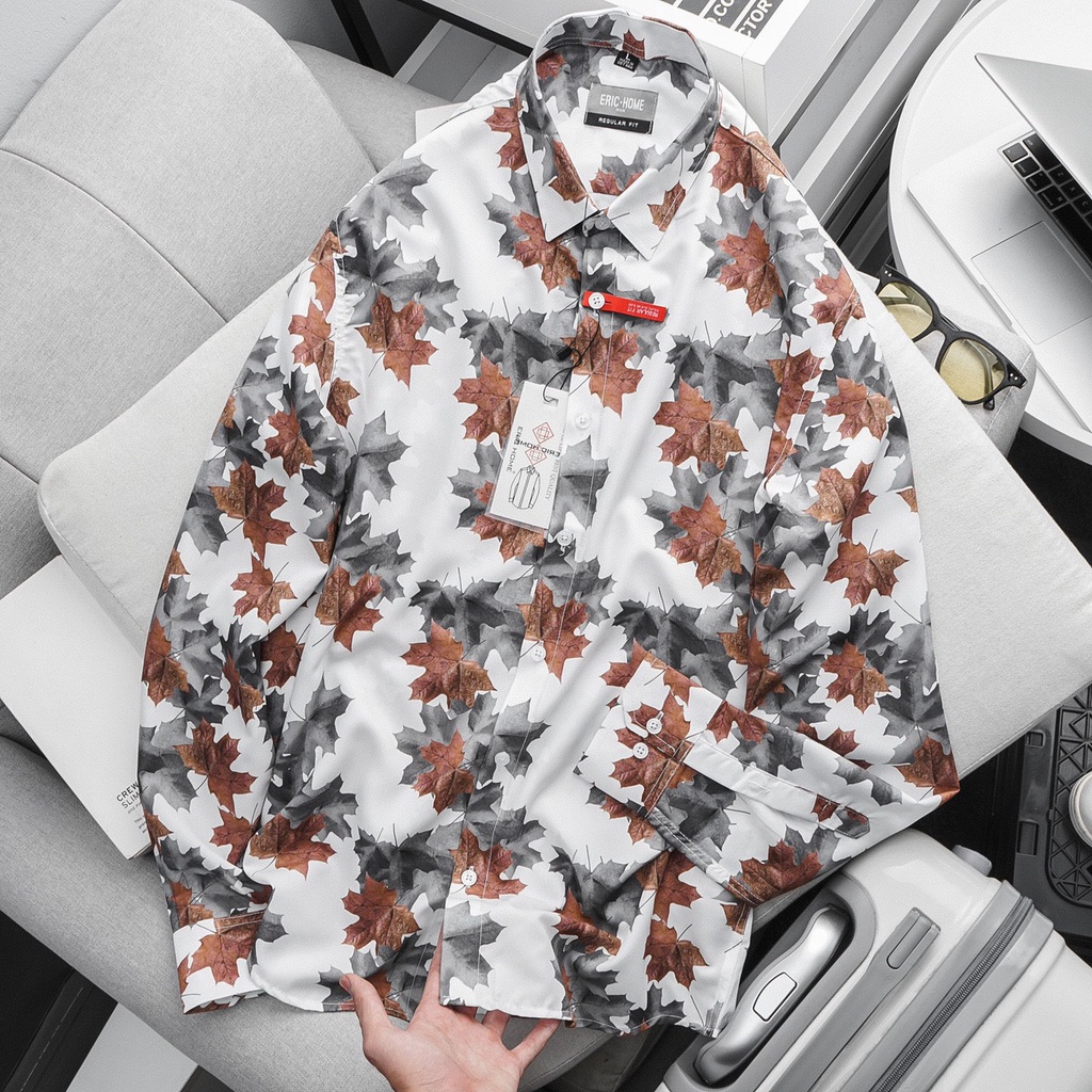 Áo sơ mi nam cổ bẻ dài tay vải cotton trơn, form suông hoạ tiết hoa nhiều mẫu đẹp