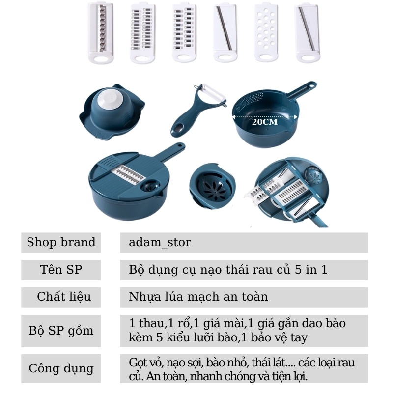 Bộ Dụng Cụ Bào Nạo Rau Củ Quả Đa Năng 5 in 1 Kèm Rổ Chậu - Dung