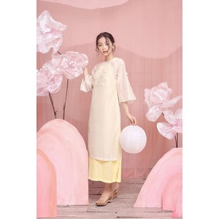 Áo Dài Xuân Cách Tân Phối Tay Lưới