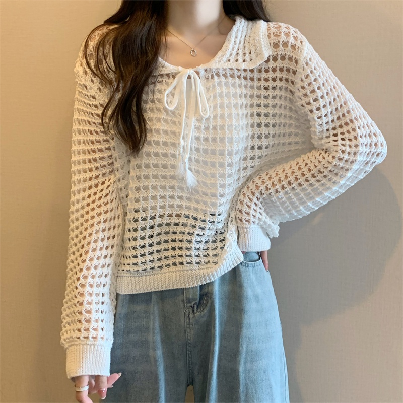 Áo ZHELIHANGFEI dệt kim tay dài cổ bẻ cá tính thời trang dành cho nữ