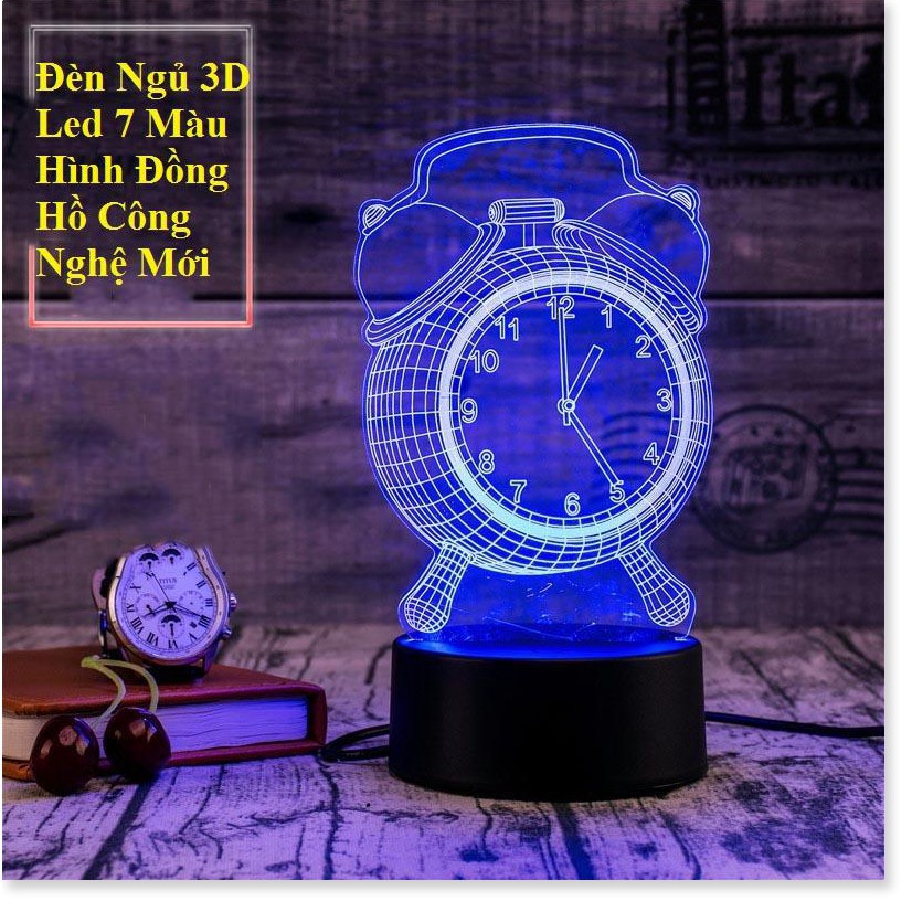 Sale Đèn ngủ 3d,Đèn Ngủ 3D Led 7 Màu Hình Đồng Hồ Công Nghệ Mới  - Bảo hành 1 đổi 1