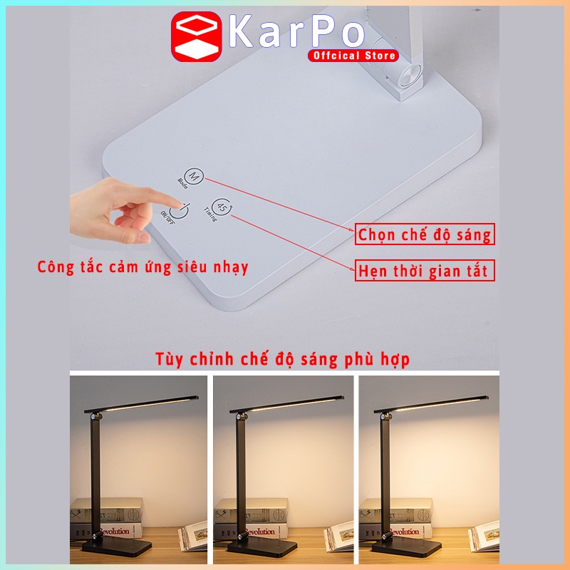 Đèn học để bàn KarPo DHK-001 bảo vệ mắt dùng cho đọc sách, học tập, làm việc, 5 chế độ sáng tiện dụng.