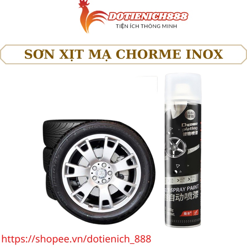Sơn xịt mạ Chrome màu inox (Crom bạc Bosny) dùng cho kim loại, ô tô, xe máy dung tích 350 ml