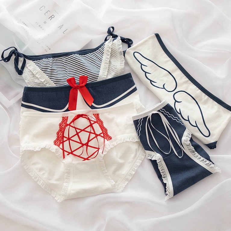 Quần Lót Nữ Cotton Cao Cấp Nâng Mông Phối Nơ Thông Hơi Hoạ Tiết đôi cánh thiên thần Dễ Thương chất đẹp viền ren