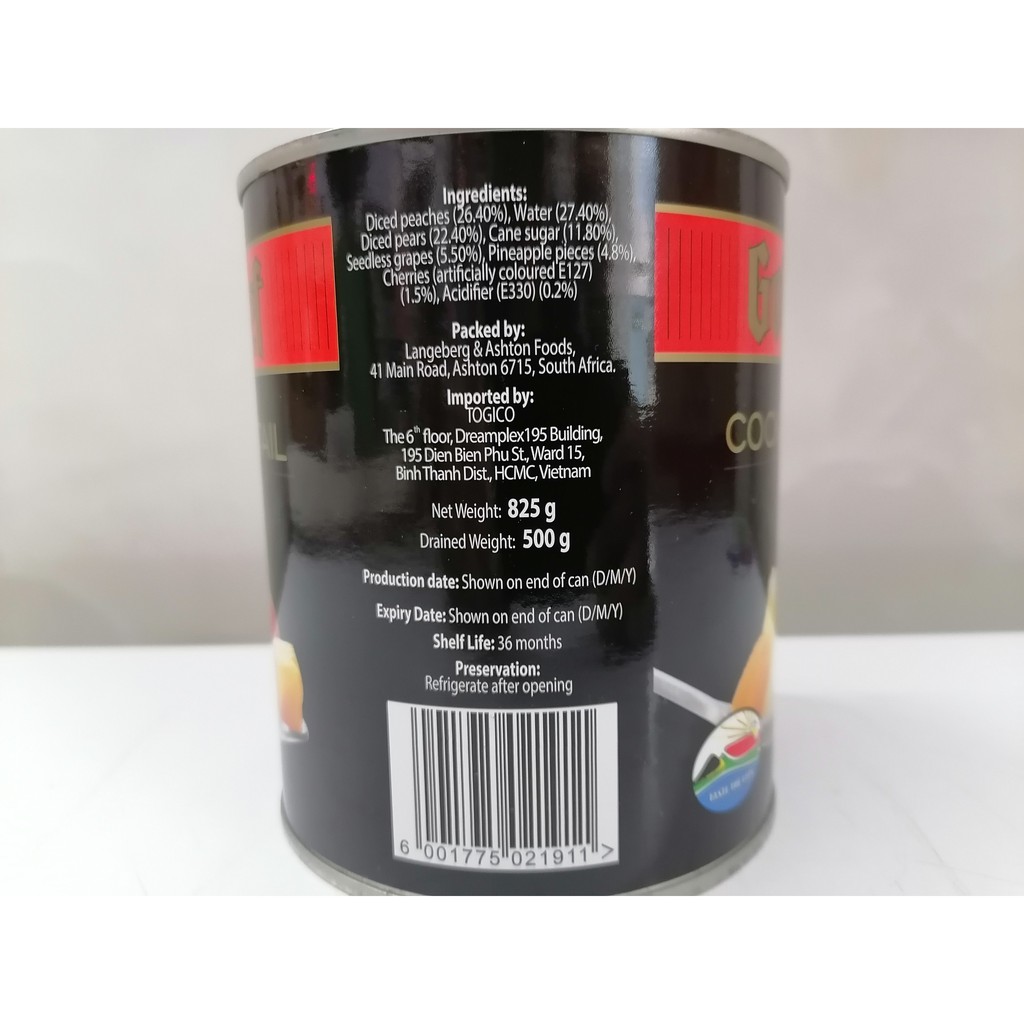 [Hộp 825g] COCKTAIL TRÁI CÂY NGÂM NƯỚC ĐƯỜNG [South Africa] GOLDREEF Fruit Cocktail in Syrup (tgc)