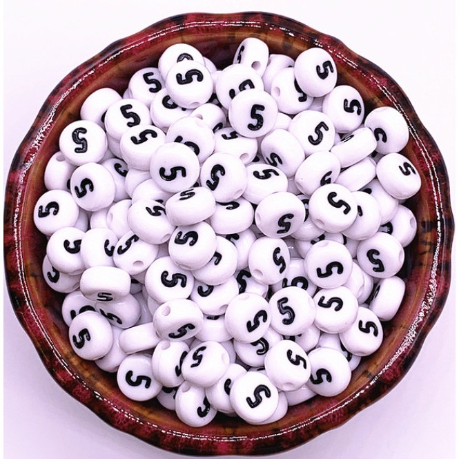 Bộ 100 hạt tròn 7x4mm in số dùng làm trang sức thủ công