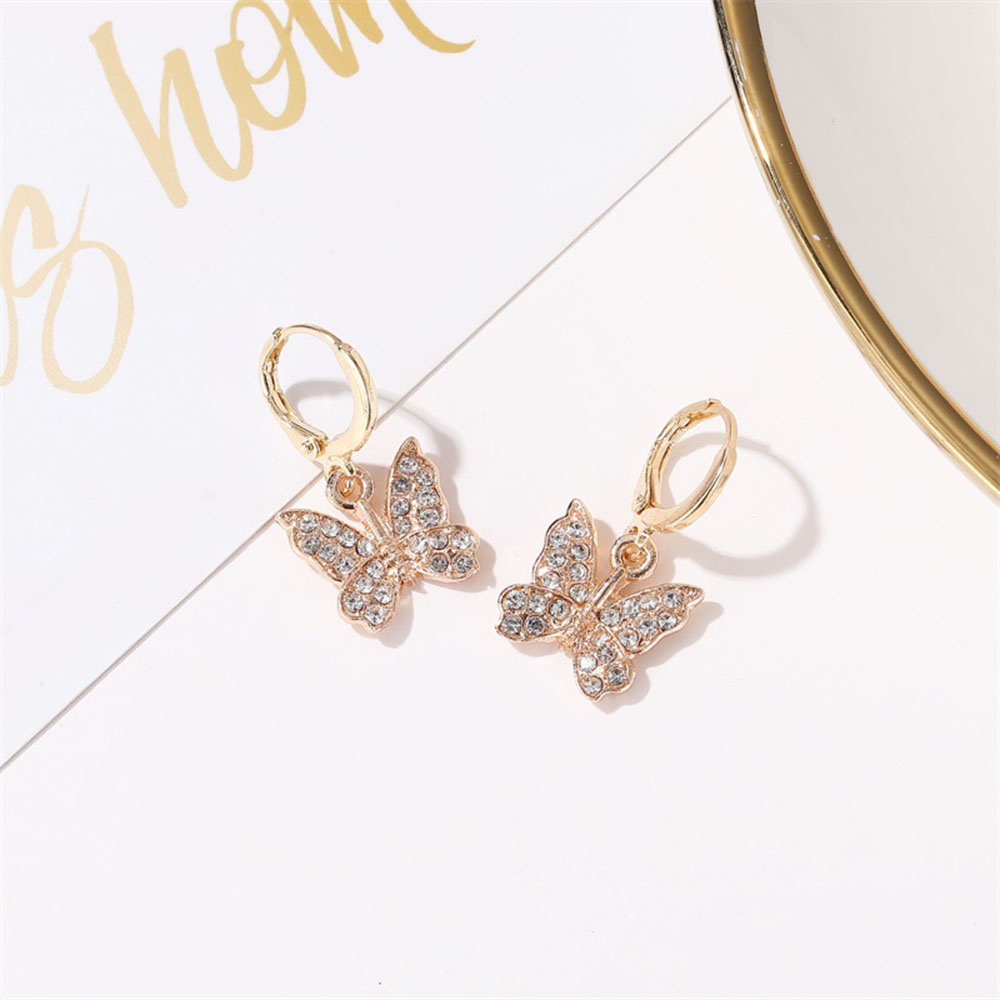 Cod In Stock New Women Fashion Full Diamond Temperament Elegant Butterfly Earring Jewelry