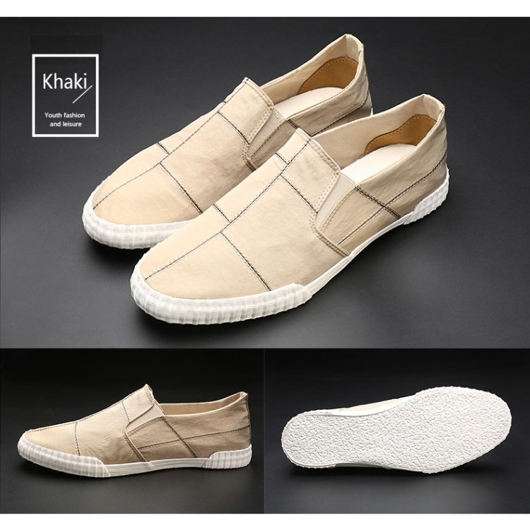 Slip on - Giày lười vải nam cao cấp BAODA - Chất liệu vải gió 4 màu đen full, đen trắng, xám và khaki - Mã 9070