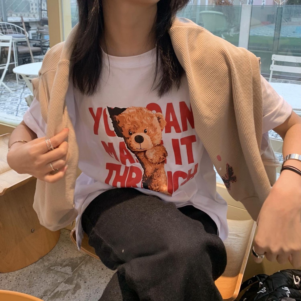 Áo thun Gấu chữ đỏ - Unsex Vải cotton Cao Cấp