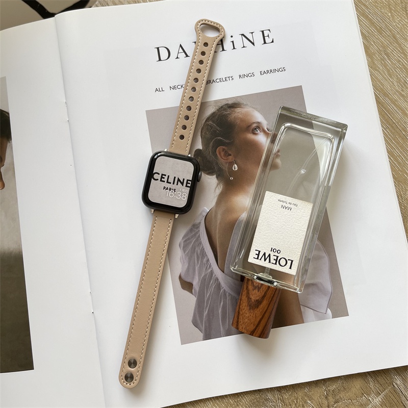 Dây Đeo Bằng Da Chất Lượng Cao Cho iwatch series 7 41mm 45mm 6 SE 5 4 3 2 1 44mm 38mm 42mm 40mm