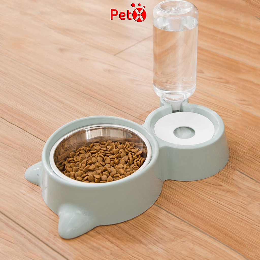 Bát ăn cho mèo PetX bát ăn cho chó thú cưng đôi ruột inox kèm khay bình cấp nước tự động 500ml