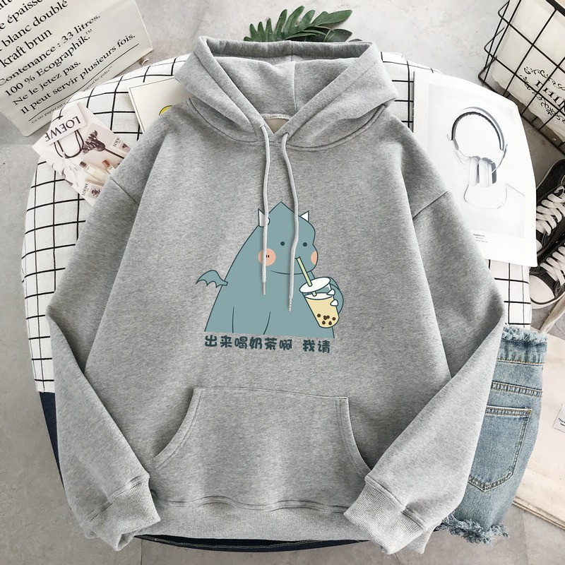 Áo hoodie khủng long uống trà sữa HTH1120