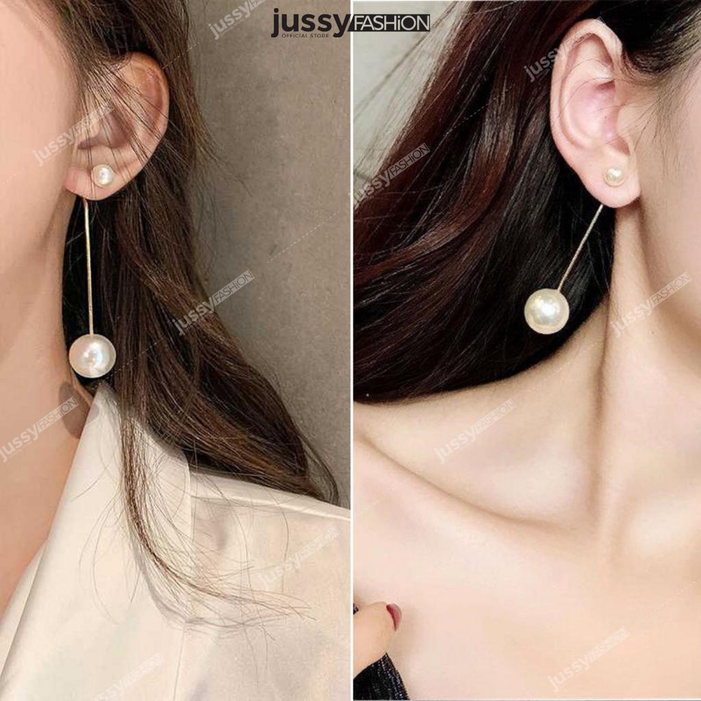 Khuyên tai Nữ Dáng Dài Đính Đá Sang Trọng JE01 Jussy Fashion Bông Tai Ngọc Trai NHân Tạo Hàn Quốc