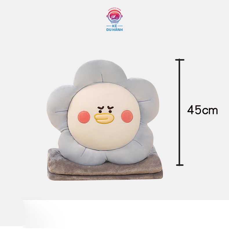 Gấu bông gối ôm Kẻ Du Hành kèm chăn hoa nhiều màu, chăn lông cừu mềm mại thân thiện với làn da