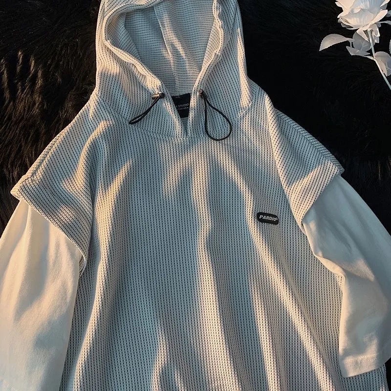 Set Đồ Thể Thao Có Áo Hoodie Tay Ngắn Giả Hai Lớp + Quần Short Plus Size Cho Nam