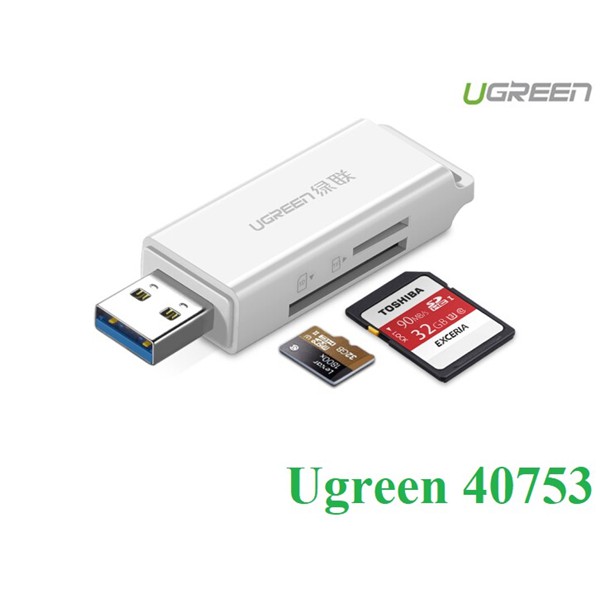 Đầu đọc thẻ nhớ SD/TF Ugreen 40753 chuẩn USB 3.0 chính hãng