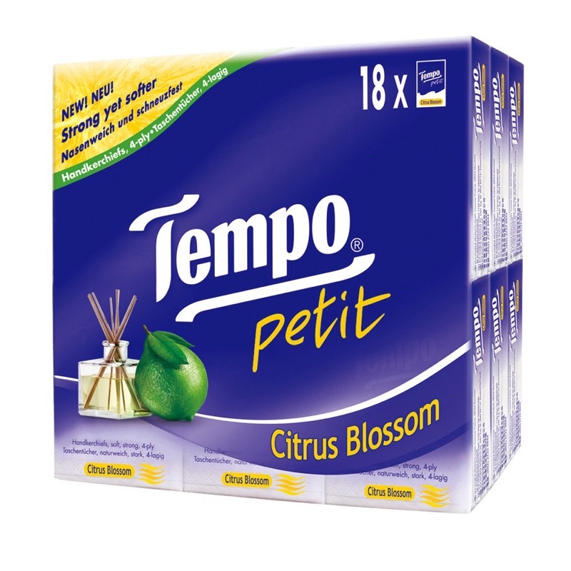 Lốc 18 gói] Khăn giấy Tempo Petit Icy Menthol,không mùi,chanh xả