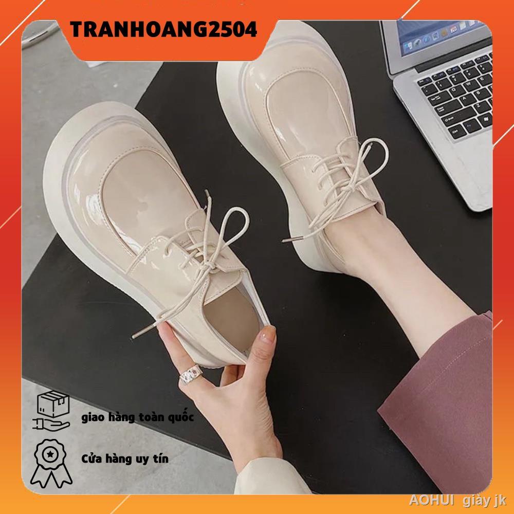 Giày nữ oxford ulzzang lolita độn đế bằng cao to bự dày da bóng/trơn mũi vuông phong cách hàn quốc