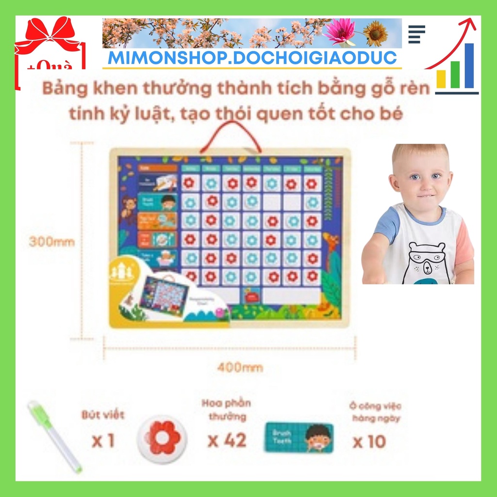 Bảng khen thưởng thành tích bằng gỗ nam châm cho bé rèn tính kỷ luật, tạo thói quen tốt cho bé MIMON