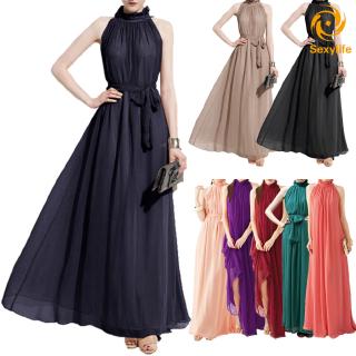 Đầm Maxi Chiffon Sát Nách Cổ Yếm Phong Cách Bohomian